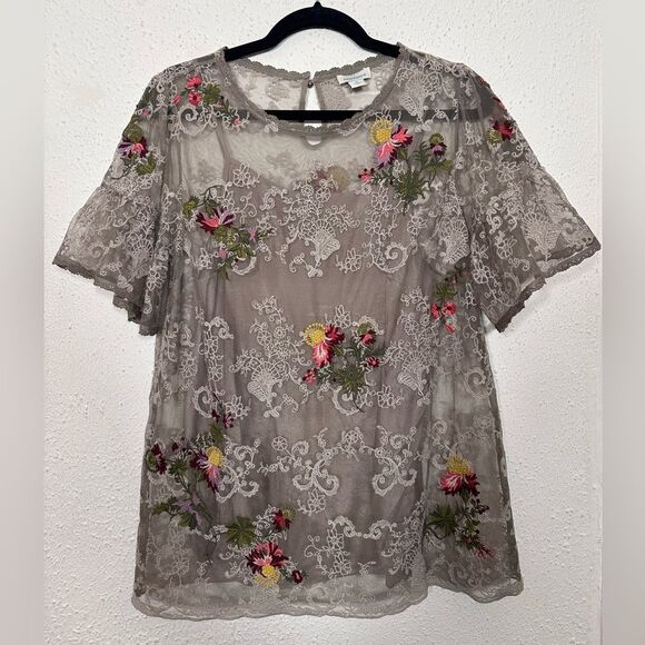 Sundance Gray Lace and Embroidered/Embellished Floral Blouse size Medium - Picture 1 of 6